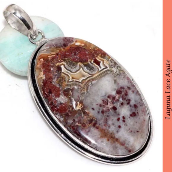 Laguna Lace Agate Gemstone Handmade Pendant Necklace - Picture 4 of 6